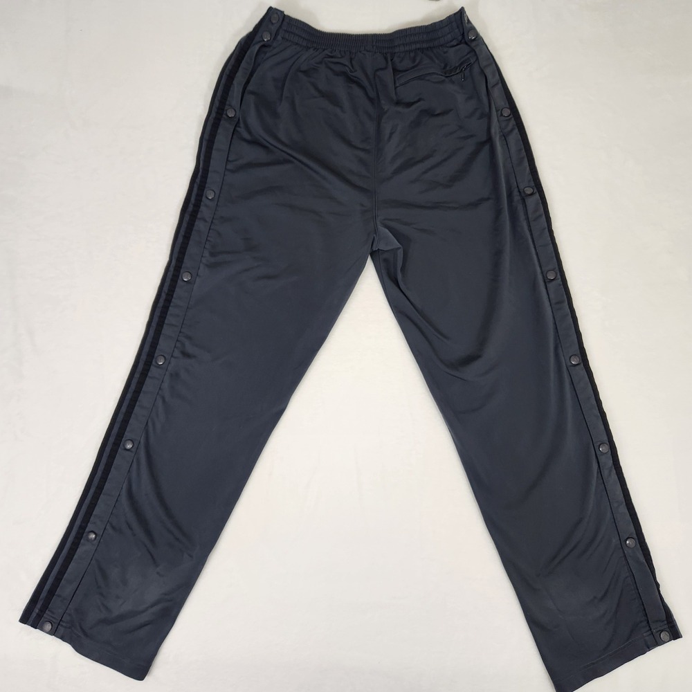 Adidas Vintage Snap Breakaway Track Pants Mens Large Grey Black 3 Stripe Y2K